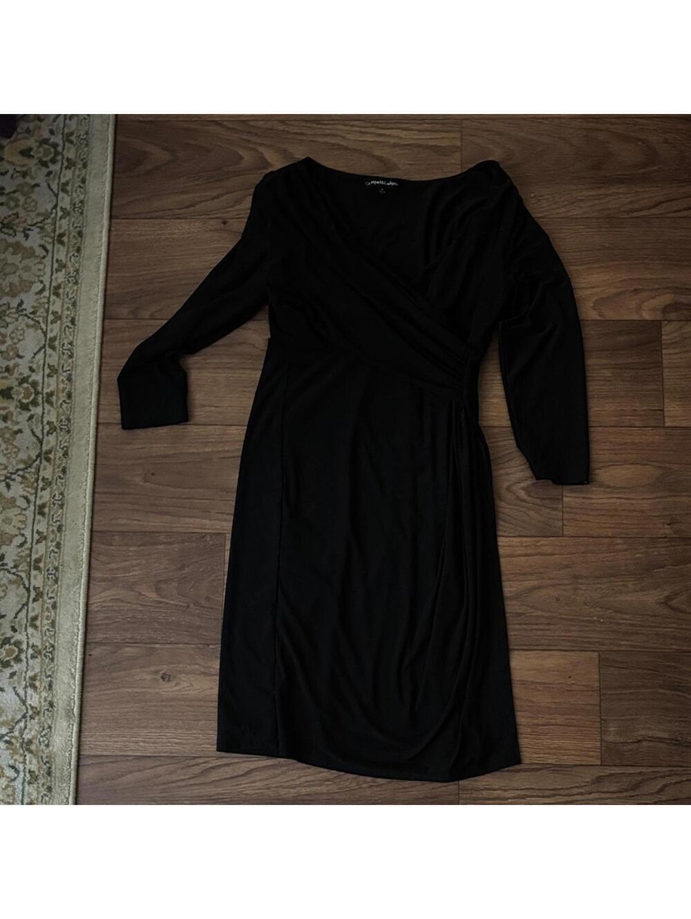 Catherine Malandrino Black Wrap-Style Long Sleeve Women's Dress Open Slit Lined